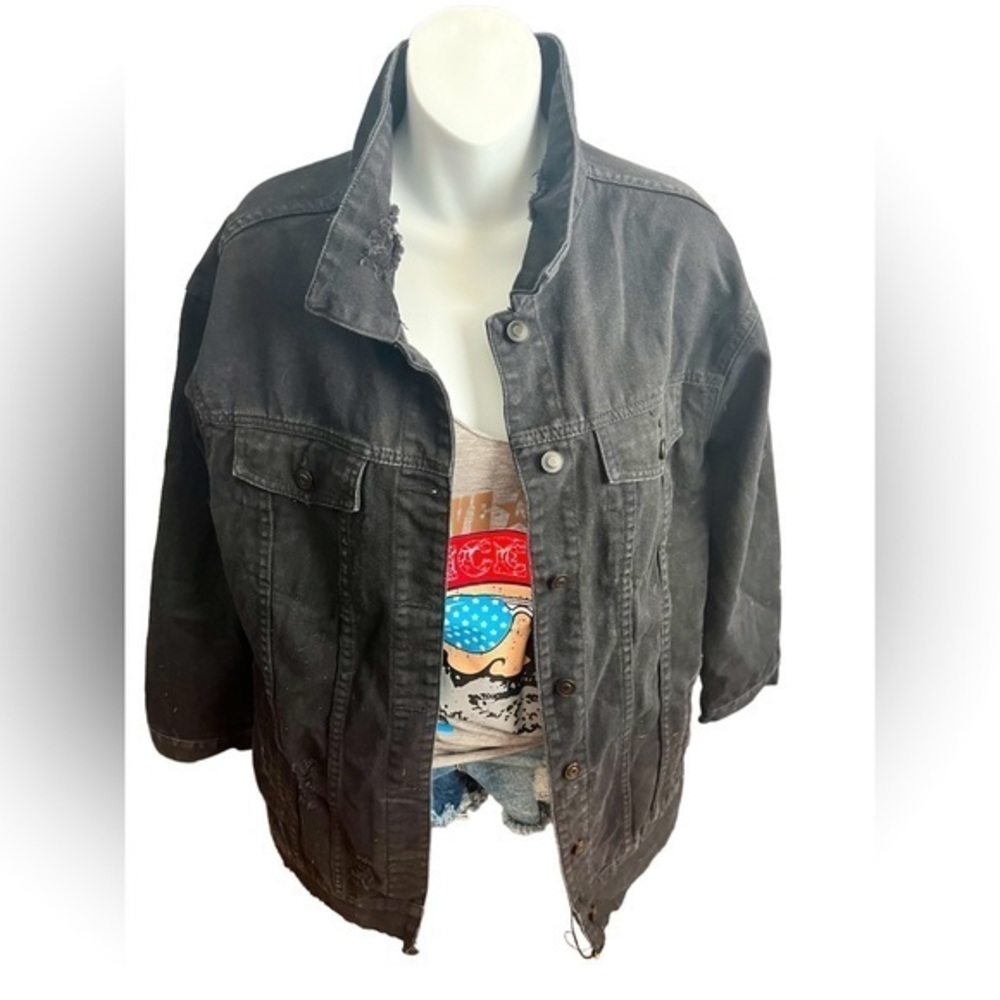 Miami Distressed‎ Black Jean Jacket L
